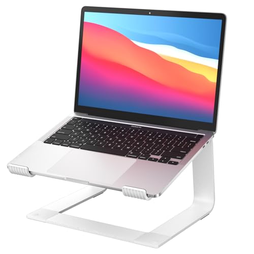 GleYo Laptop Stand for Desk Portable Computer Riser Metal Notebook Holder Printer Stand Office Desk Accessories Compatible with MacBook Air, Pro, Dell, HP, Lenovo and All 10-16" Laptops, Silver - color: Silver