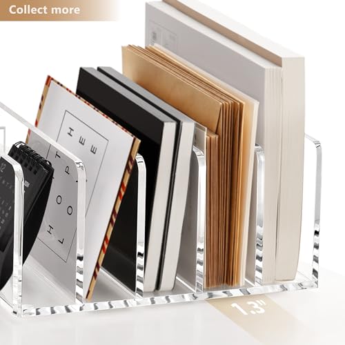 SANRUI Clear Acrylic Mail Organizer with 5 Compartments and 1 Pen Holder - size: 5 Slots with Pen Holder