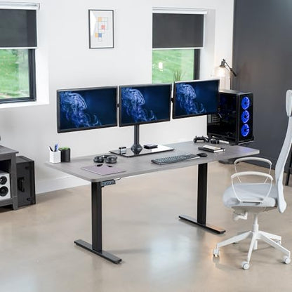 VIVO Black Triple Monitor Mount Freestanding Desk Stand with Glass Base, Heavy Duty Fully Adjustable Stand for 3 Screens up to 24 inches STAND-V003FG - size: 13" to 24" Screens