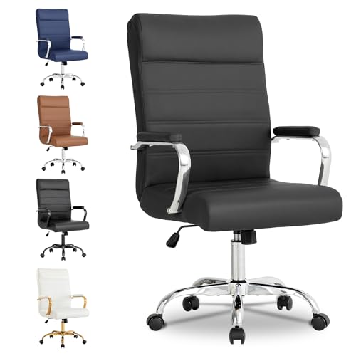 Office Desk Chair,Modern Leather Conference Room Chairs,High Back Ergonomic Home ofiice Chair,Adjustable Height Swivel Executive Computer Chair with Padded Seat and Armrest - color: Black