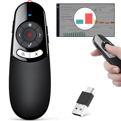 2 in 1 Type C USB Presentation Clicker with Physical and Digital Function, RF 2.4GHz Wireless Presenter Remote PPT Clicker for Computer Presentations, Slide Advancer for Mac Laptop