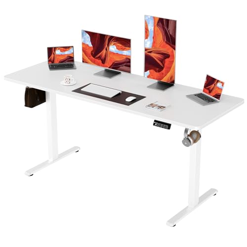 63"x24" Standing Desk, Height Adjustable Sit-Stand Office, White | Electric Adjustable Standing Desk, Sit to Stand Computer Office Desk with Splice Board, Memory Preset, Lifts 28.7''-46.5" - color: White Frame-white, size: 63-inch