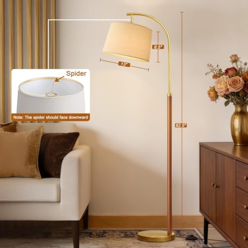 Real Wood Floor Lamps for Living Room Bedroom 62.5" Mid Century Modern Lamp - color: Gold & Red