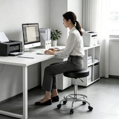 Rolling Stool Adjustable Height 360° Swivel PU Seat with Wheels - color: Black Backless