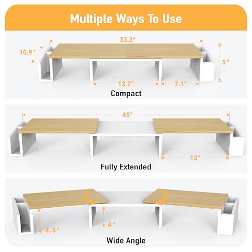Simple Houseware Desk Dual Monitor Stand Riser with Drawer, Oak - color: Oak