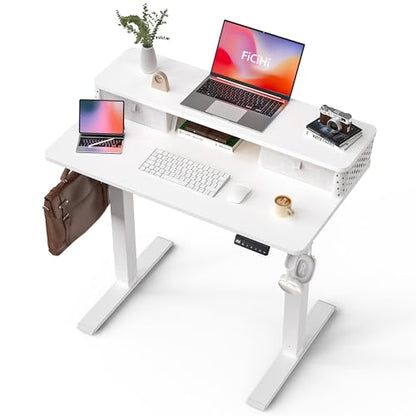 FiCiHi 35x20 Inch Electric Standing Desk, 2 Drawers, Adjustable Height Desk - color: White, size: 35"x20" (Standard)