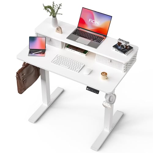 FiCiHi 35x20 Inch Electric Standing Desk, 2 Drawers, Adjustable Height Desk - color: White, size: 35"x20" (Standard)