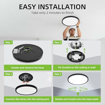hykolity 12 Inch Selectable CCT LED Round Flat Panel Light,2 Pack | 24W 3000K/4000K/5000K, Edge-Lit Flush Mount Ceiling Light Fixture for Kitchen, Bedroom, Laundry and Closet Room,Black - color: Black, size: 12 inch