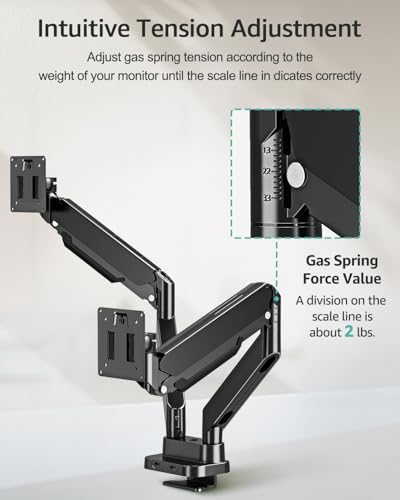 MOUNT PRO Dual Monitor Desk Mount for 39" Ultrawide Screen up to 33lbs, Heavy Duty Monitor Arm Double Gas Spring Arms for 2 Monitors, Adjustable Computer Monitor Stand with USB, VESA 75x75 100x100