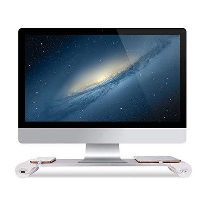 PG Silver Monitor Stand Riser with 4-Port USB Charging ports, Convenient keyboard organiser,Desktop Organizer for Computer, Laptop, TV, Printer - Ergonomic Keyboard Tray & Storage Shelf.