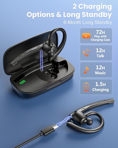 New Bee Bluetooth Headset V5.1 72H Talk Time Dual Mic with Mute Button for Business, Wireless Hand-Free Bluetooth Earpiece with 500mAh Charging Case for Cell Phone Calls Trucker Driver Laptop - color: Matte black