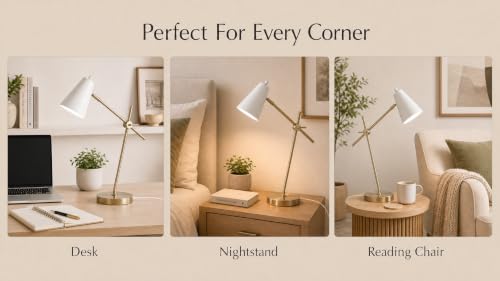 HarvestLand HaloBar White Mordern Desk Lamp, Reading Lamp for Home Office | Adjustable White task lamp, Task lamp, Architect desk lamp, Small desk lamps for small spaces,Mid century table lamp - color: White HaloBar