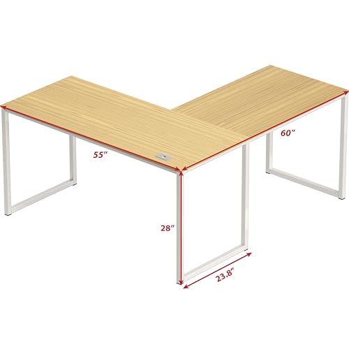 SHW Mission 55 x 60 L-Shape Home Office Computer Desk, Oak - color: Oak, size: 55-Inch L-Shaped