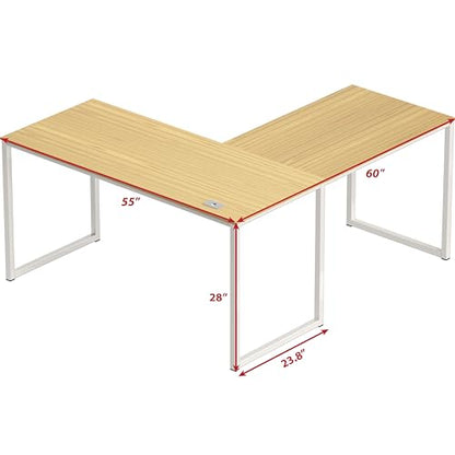 SHW Mission 55 x 60 L-Shape Home Office Computer Desk, Oak - color: Oak, size: 55-Inch L-Shaped