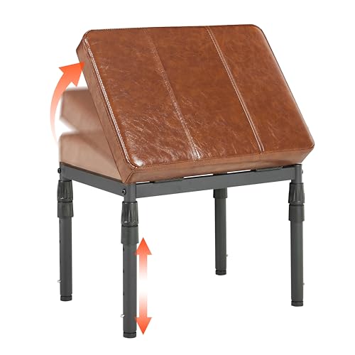 Adjustable Ottoman Pouf, 60 Degree Tilt, Brown Synthetic Leather | 4-Height Footrest, 28 Positions, Iron frame, Foam Cushion, 15.74 x 11.81 x 13.34 in, Under Desk, Living room, Home Office" - color: Brown Synthetic Leather