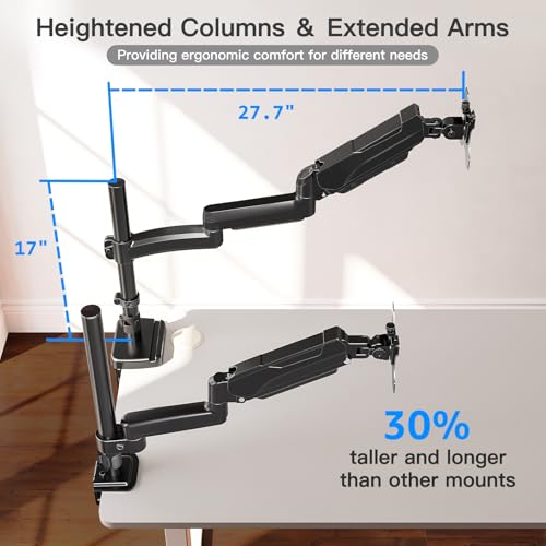 Extra Long Arm Monitor Mount, Fits Max 32" Hold up to 19.8lbs | Single Long Arm Computer Desk Mount, Extra Long Adjustable Stand, Tall Arm with Tilt, Swivel, Rotation, VESA 75/100mm - size: Long Desk Arm