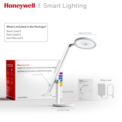 Honeywell H6 Desk Lamp for Home Office, Dimmable Reading Table Light, White - color: White