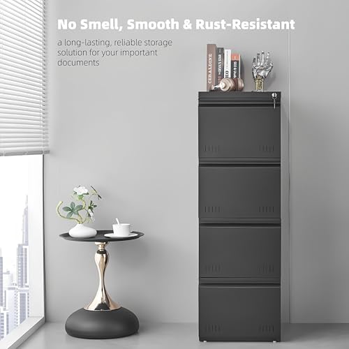 Approgreent Vertical 4 Drawer File Cabient with Lock, Metal Filing Cabinets for Home Office, Heavty Duty Office Storage Cabinet for A4/Letter/Legal (Matte Black) - color: 15-i Black