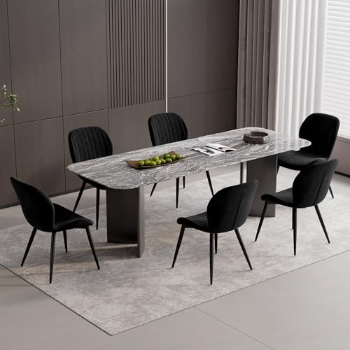 Dining Chairs Set of 6 Modern Velvet Dining Room Chairs Upholstered Dining Chairs with Thick Cushions Metal Legs Armless Back Chair for Kitchen and Living Room Black - color: Black（velvet）, size: Set of 6
