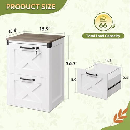 DEVAISE 2-Drawer File Cabinet with Lock, Wood Office Filing Cabinets, White - color: White