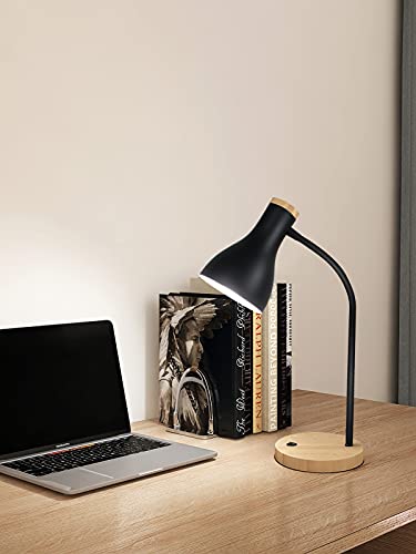 LALISU Metal Desk Lamp Table Lamp Reading Lights Arc Desk Lamps Wood Base - color: Wood Base+Black