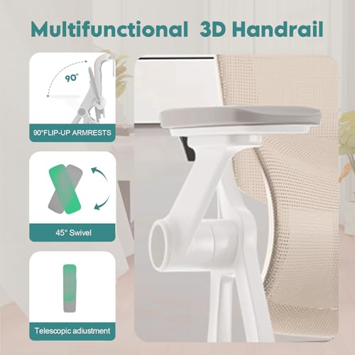 Monhey Ergonomic Office Chair, 90°-125° Tilt Back Home Desk Chair with 360° Swivel & Mute Wheels, High Back Mesh Computer Chair for Adults with Lumbar Support, 330 LBS Capacity (05Khaki) - color: 05khaki