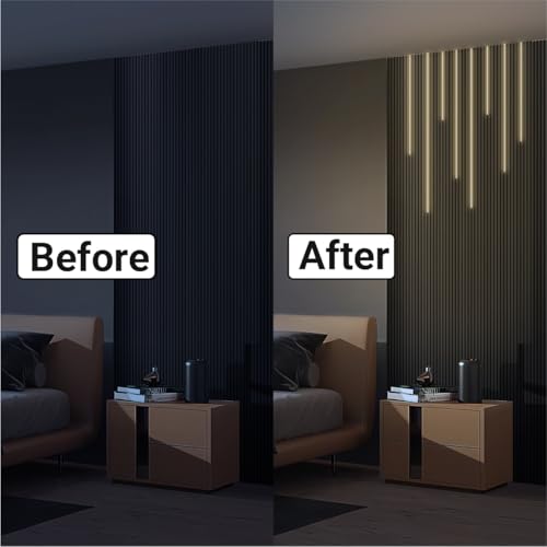 HAMRVL Black LED Recessed Lighting Kit - 8 PCS 3000K Warm White LED Strip Lights with Touch Control, Dimmable Self-Adhesive Wall Panel Lights for Wood Slat Wall Panels, Under Cabinet (Black Cover) - size: 18in＋26in＋34in＋42in/8 Pack