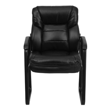 EMMA + OLIVER Black LeatherSoft Side Chair with Lumbar Support and Sled Base - color: Black Leathersoft