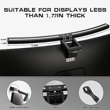 Curved Monitor Light Bar with RGB Backlight, 3 Color Temperature and Stepless Dimming, Music Sync LED Screen Strip with Touch Control Buttons for Computer Screens