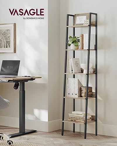 VASAGLE Bookshelf, 5-Tier Narrow Bookcase, Ladder Shelf | For Home Office, Living Room, Bedroom, Kitchen, Camel Brown and Matte Black, BARNET Collection ULLS109B50V2 - color: Camel Brown + Ink Black, size: 5 Tiers (13.3"W), style: With back panels
