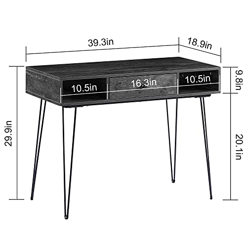VECELO 39.3" Home Office Work Table with Drawers,Computer Desk with Hairpin Leg for Writing/Study,Charcoal Grey - color: Charcoal Grey