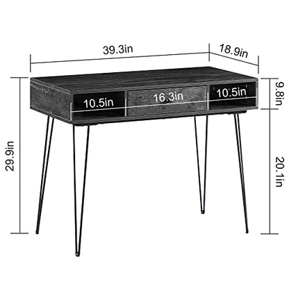 VECELO 39.3" Home Office Work Table with Drawers,Computer Desk with Hairpin Leg for Writing/Study,Charcoal Grey - color: Charcoal Grey