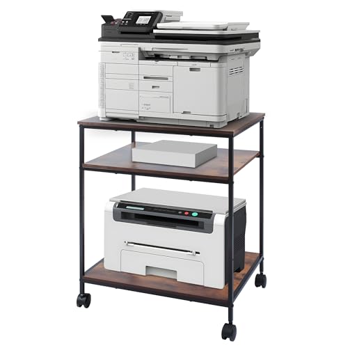 31.5" Heavy Duty Large Printer Stand with Adjustable Storage Shelf, Wood - color: Wood, size: 3-Tier