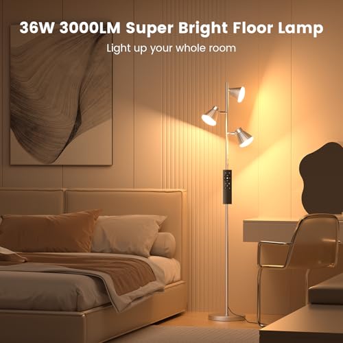 SIBRILLE 36W LED Tree Floor Lamp with Remote for Living Room Bedroom - color: Silver