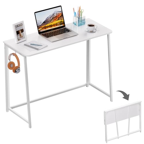 WOHOMO Folding Desk, 39.4" Foldable Computer Table for Small Spaces, White - color: White, size: Large Size:39.4 x 15.7