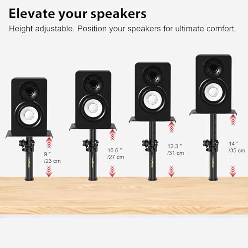 Pair of Desktop Speaker Stands 9"-14" Clamp Studio Monitor Stands | Height Adjustable, Clamp-on, Desk Mount Speaker Riser, Home Audio - size: Basic