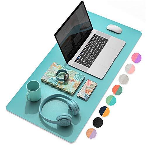 YSAGi Desk Pad, Desk Mat, 31.5" x 15.7" Laptop Leather Desk Pad Protector, Large Leather Desk Blotter for Keyboard and Mouse, Waterproof Desk Writing Pad for Office(Calamine Blue+Cobalt Green) - color: Calamine Blue+cobalt Green, size: 15.7" x 31.5"