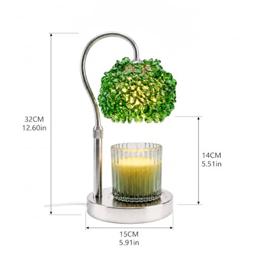 Luxury Crystal Candle Warmer Lamp, Timer, 4 Level Dimmer, Adjustable Height | Crystal Gemstone Shade, Flameless Wax Warmer for Jar Candles,Green, Elegant Home Decor Gift for Mom & Women, Housewarming - color: Green