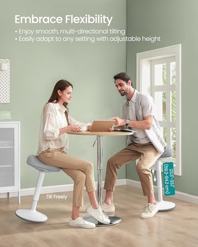 SONGMICS Ergonomic Wobble Stool, Height Adjustable Swivel Balance Chair - color: Dove Gray (Fabric Upholstery), size: 14.2"D x 14.4"W