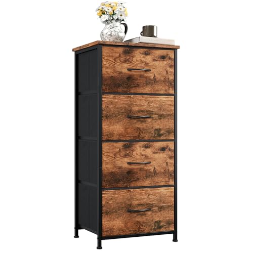 Somdot Dresser for Bedroom, 4 Drawer Storage Cabinet, Brown - color: Brown, size: 11.8"D x 16.5"W x 36.6"H (4 Drawers)
