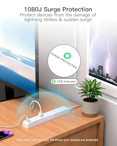 Mifaso 2 Pack Power Strip, 3FT Flat Plug Extension Cord, Surge Protector - size: 3FT, style: Braided Cord & Right Angle Plug