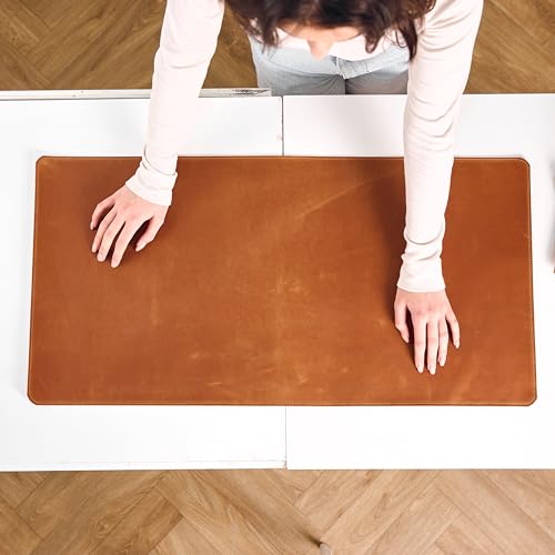 Handmade Leather Desk Mat 32" x 16" – Large Leather Desk Pad Protector for Office, Home & Gaming Setup, Smooth Writing & Mouse Surface, Premium Leather Desk Blotter, Warm Brown
