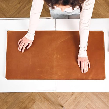 Handmade Leather Desk Mat 32" x 16" – Large Leather Desk Pad Protector for Office, Home & Gaming Setup, Smooth Writing & Mouse Surface, Premium Leather Desk Blotter, Warm Brown