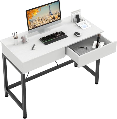 CAIYUN 40Inch Computer Desk with 2 Wooden Drawers, Small Desks for Home Office with Storage,Vanity Desk for Bedroom, Gaming Desk for Small Spaces, Simple Kids Study Writing Desk Table (White, Wooden) - color: White, size: 39 Inch