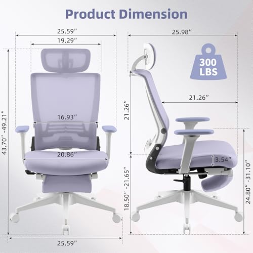 Ergonomic Foldable Office Chair with Footrest and Lumbar Support, Purple - color: Purple
