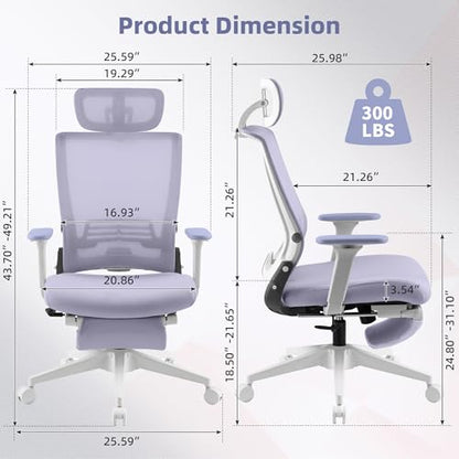 Ergonomic Foldable Office Chair with Footrest and Lumbar Support, Purple - color: Purple