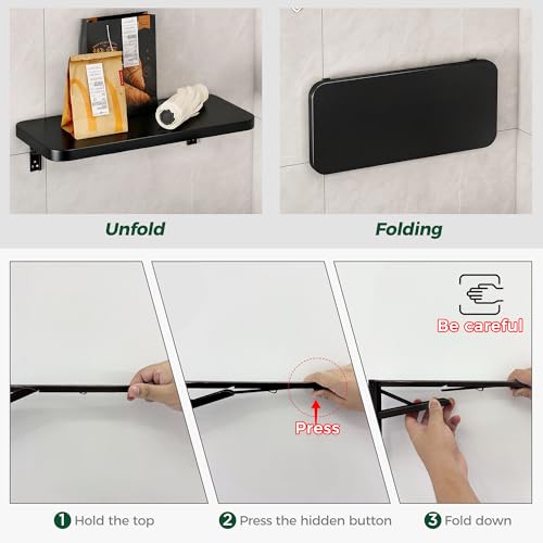 Wall Mounted Folding Table, Folding Desk, The Preferred Choice for Garages and Sheds/Home Offices/Laundries/Home Bars/Kitchens (Black, 29.52" D x 15.74" W)