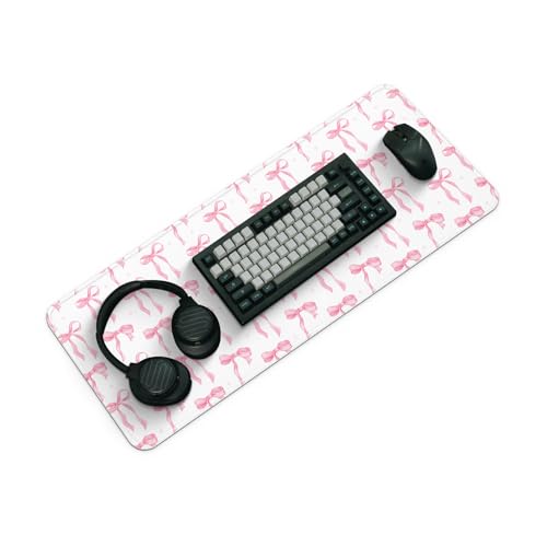Large Computer Mouse Pad with Non-Slip Base for Desktop, Cute Gaming Mouse Mat with Stitched Edges, Long Extended Anime Mousepad for Laptop, 31.5 x 11.8 inches (Cute Ribbon Bow) - color: Cute Ribbon Bow