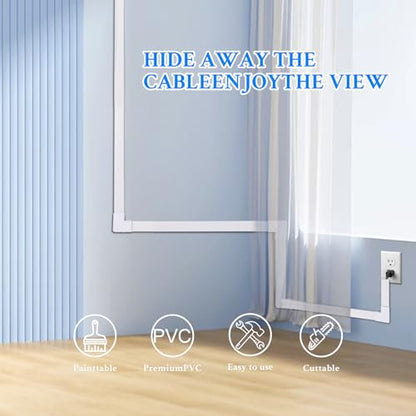 Cable Concealer Kit, 157 inches Cord Cover, Wall Mount Wire Management System, White