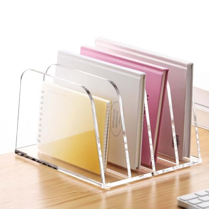 YUXUN Acrylic Desk File Organizer, 4-Section Upright Magazine Holder - size: 4-Section